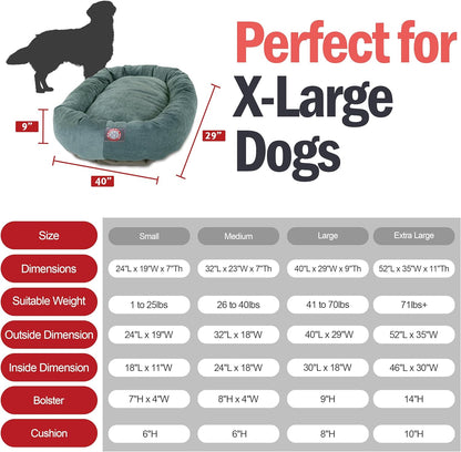 52 Inch Micro Velvet Calming Dog Bed Washable – Cozy Soft round Dog Bed with Spine for Head Support - Fluffy Donut Puppy Mat 52X35X11 (Inch) X- Large – Azure
