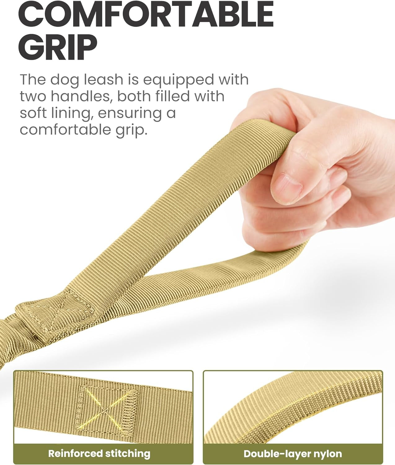 Bungee Dog Leash, Heavy Duty Dog Leash with Shock Absorption | Heavy Duty Clasp, 2 Padded Handles Training Dog Leash, Improved Dog Safety and Comfort, Khaki 4 FT