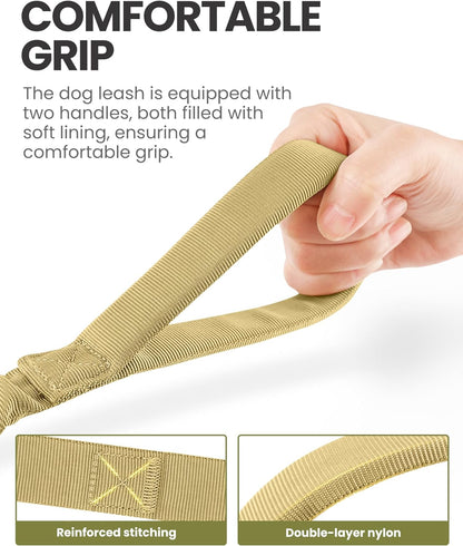 Bungee Dog Leash, Heavy Duty Dog Leash with Shock Absorption | Heavy Duty Clasp, 2 Padded Handles Training Dog Leash, Improved Dog Safety and Comfort, Khaki 4 FT