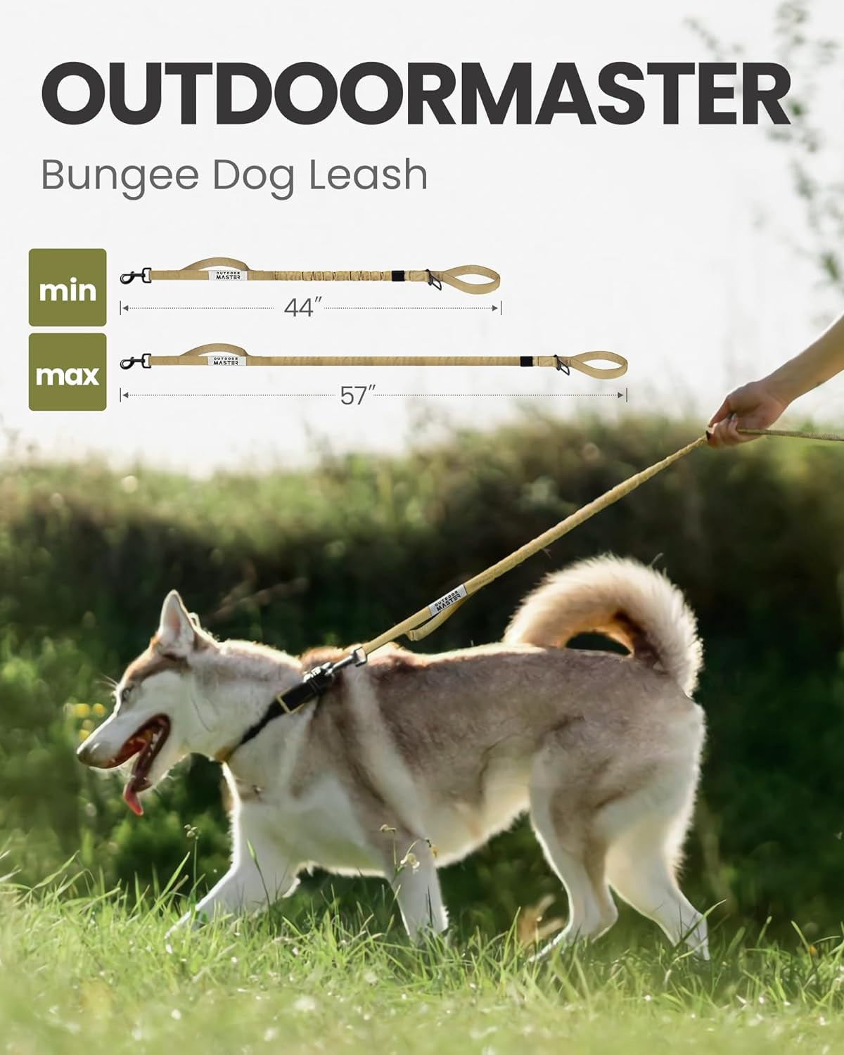 Bungee Dog Leash, Heavy Duty Dog Leash with Shock Absorption | Heavy Duty Clasp, 2 Padded Handles Training Dog Leash, Improved Dog Safety and Comfort, Khaki 4 FT