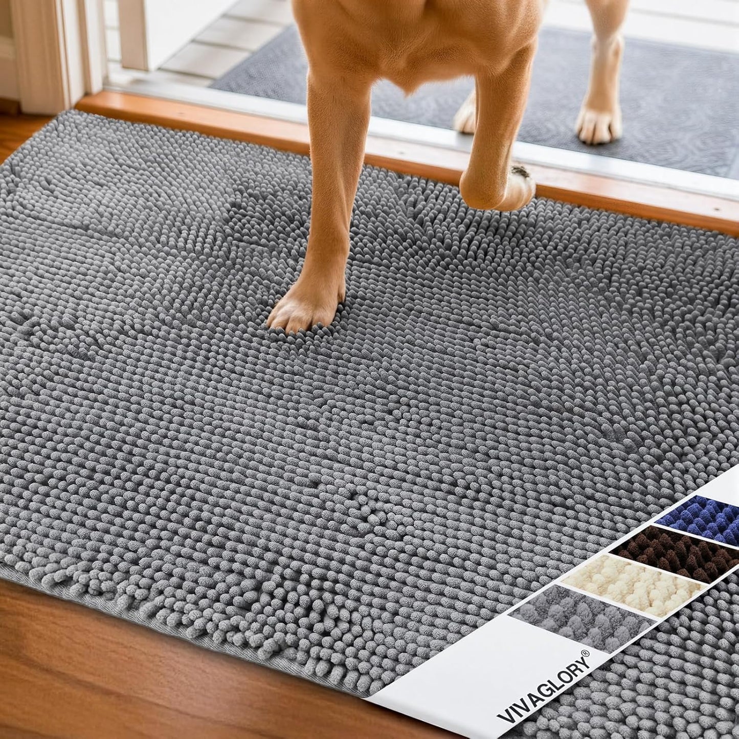 Dog Door Mat Absorpmax Dog Mat for Muddy Paw, 35 × 25", Grey | Mud Rug with Non Slip Backing for Indoor & Outdoor, Washable Soft Chenille anti Mud Waterproof