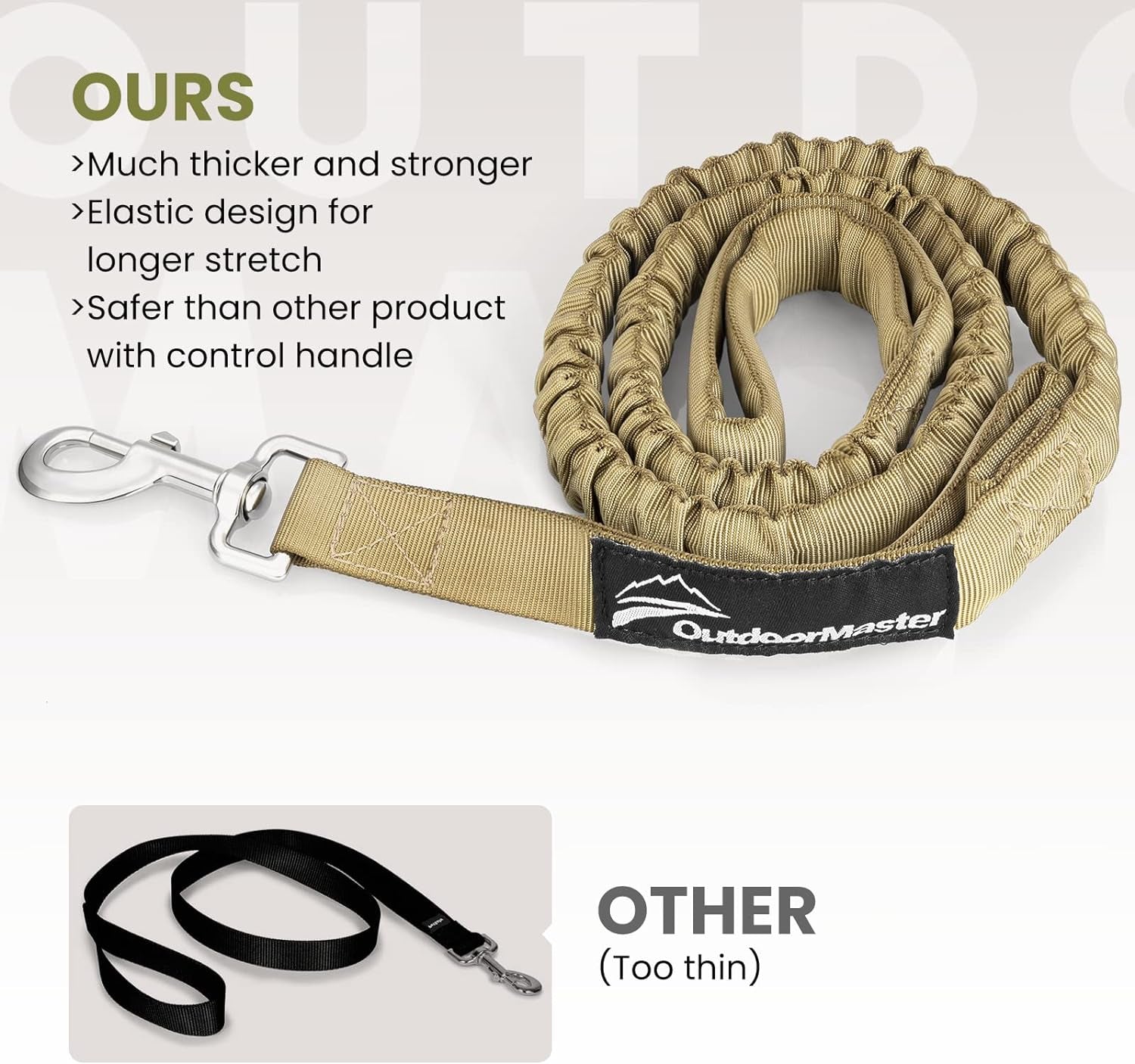 Bungee Dog Leash, Heavy Duty Dog Leash with Shock Absorption | Heavy Duty Clasp, 2 Padded Handles Training Dog Leash, Improved Dog Safety and Comfort, Khaki 4 FT