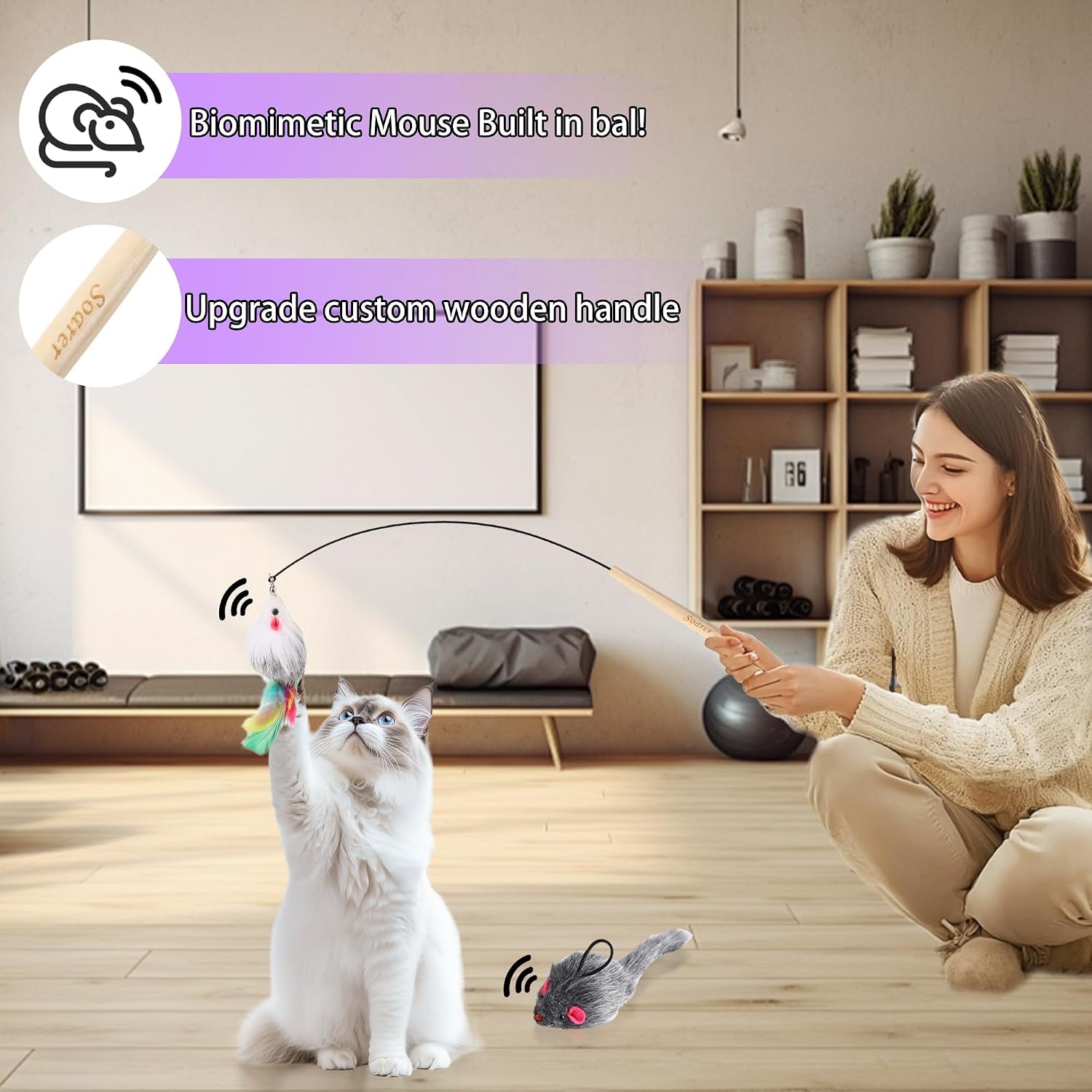 3In1 Flying Bird Cat Wand Toys with Suction Cup for Indoor Cat,7Pcs | Enhanced Suction Cup,Interactive Cat Fishing Pole Toy Replacement and Door Hanging Cat String Toy for Indoor Kitten Self Play