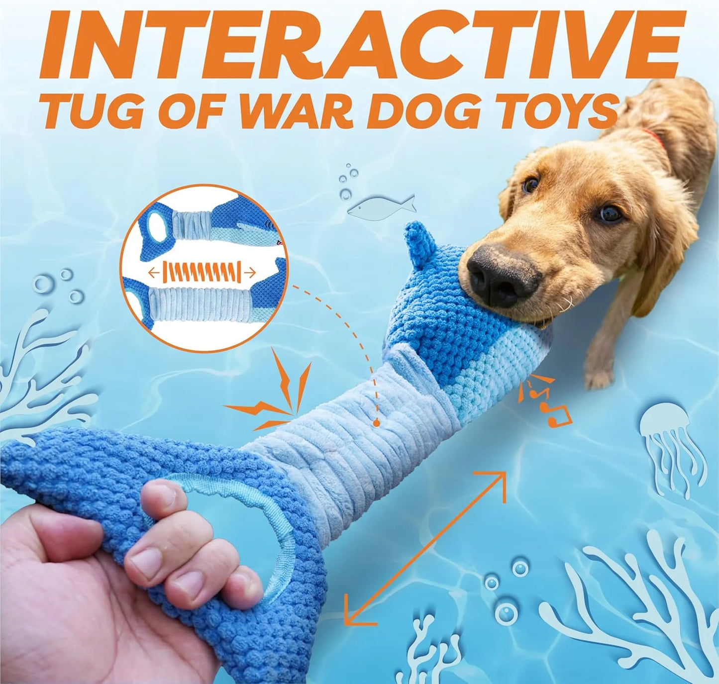 Dog Toys for Aggressive Chewers, Large Dog Toys to Keep Them Busy, Interactive Squeaky Pet Toys,Crinkle Tug of War Dog Chew Toy