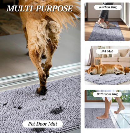 Dog Door Mat Absorpmax Dog Mat for Muddy Paw, 35 × 25", Grey | Mud Rug with Non Slip Backing for Indoor & Outdoor, Washable Soft Chenille anti Mud Waterproof