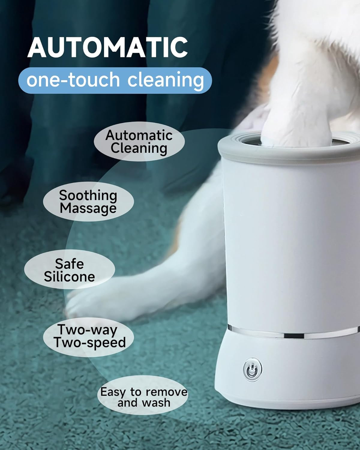 Automatic Dog Paw Cleaner for Dogs，2 Speeds Electric Paw Feet Cleaner for Small Medium Dogs Cats Pet