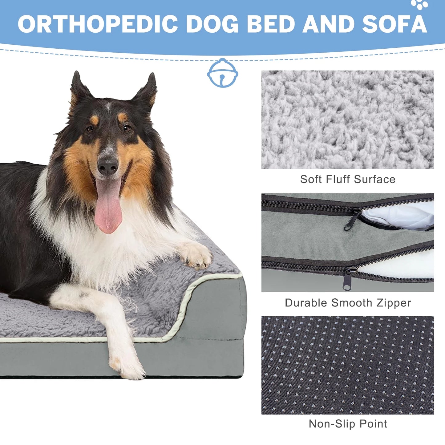 Dog Bed for Large Medium Small Dogs Orthopedic Dog Sofa Bed Non Slip Pet Couch with Removable Washable Cover Supportive Egg Crate Foam S to XL