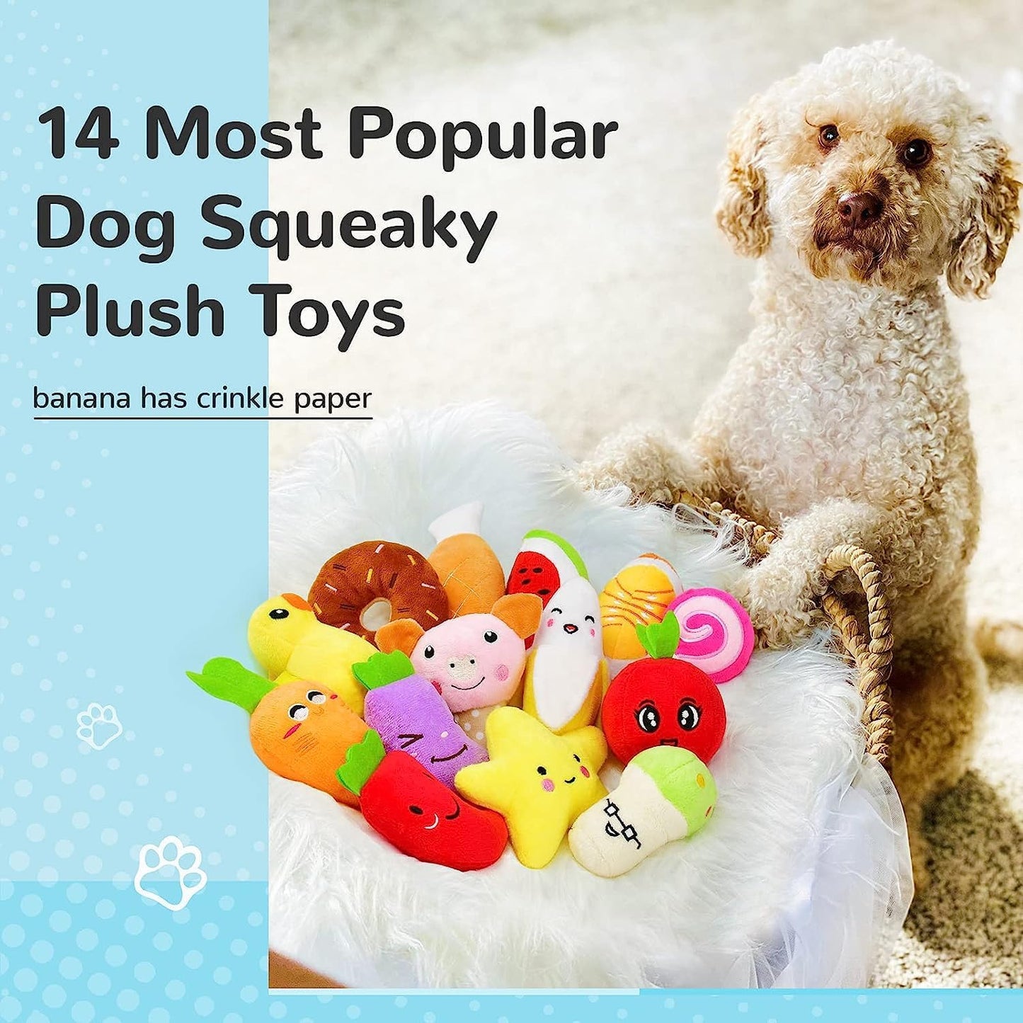 Dog Squeaky Toys, Plush Small Dog Toys for Dogs, Stuffed with Squeakers,14 Pcs Puppy Toys with a Carrying Bag for Small Medium Size | 14 Pcs Puppy Toys with a Carrying Bag for Small Medium Size, Puppy Chew Toys for Teething