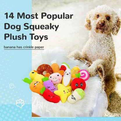 Dog Squeaky Toys, Plush Small Dog Toys for Dogs, Stuffed with Squeakers,14 Pcs Puppy Toys with a Carrying Bag for Small Medium Size | 14 Pcs Puppy Toys with a Carrying Bag for Small Medium Size, Puppy Chew Toys for Teething