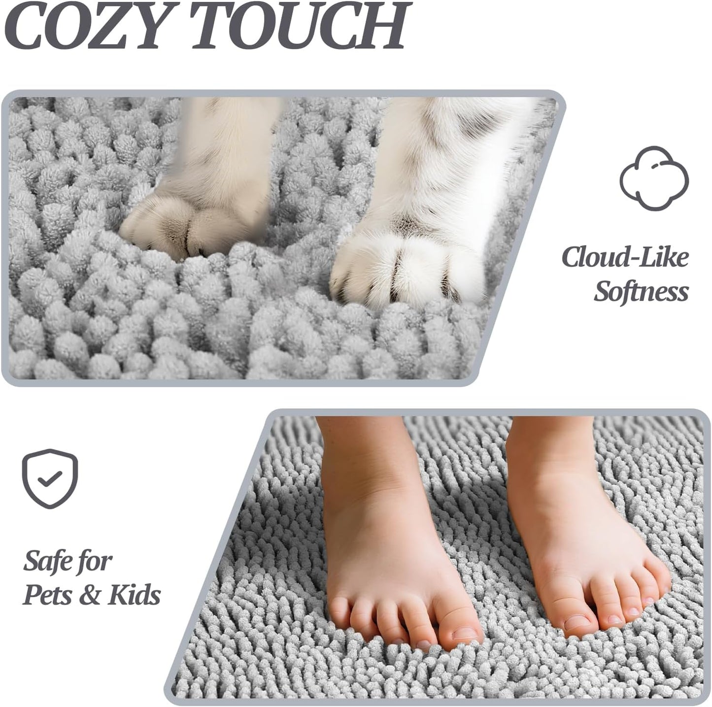 Dog Door Mat Absorpmax Dog Mat for Muddy Paw, 35 × 25", Grey | Mud Rug with Non Slip Backing for Indoor & Outdoor, Washable Soft Chenille anti Mud Waterproof