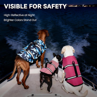 Dog Life Vest Rip Stop Dog Swim Vest, M, Pink | High Visibility Ripstop for Puppy Cat Doggy, Life Jacket with Handle & Leash Ring for Boating & Swimming