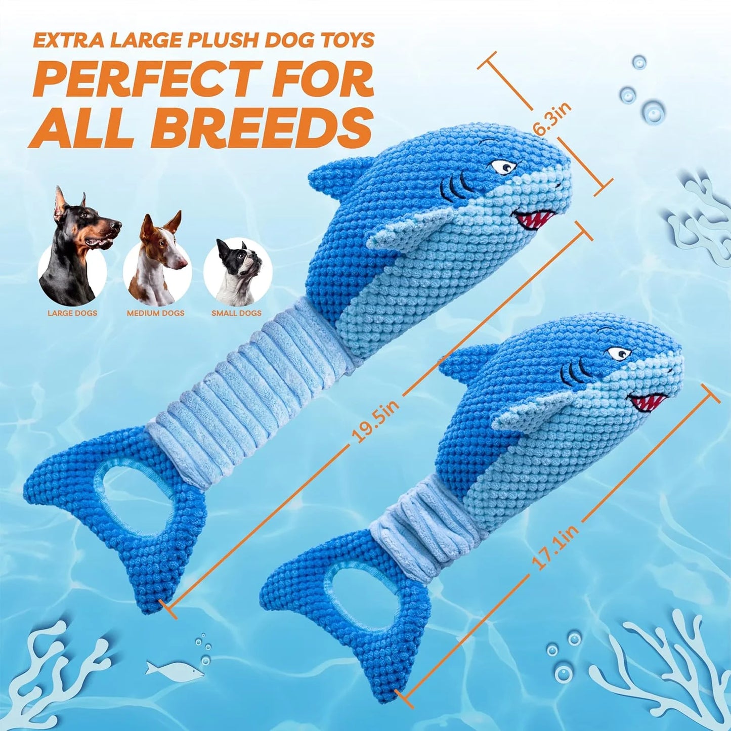 Dog Toys for Aggressive Chewers, Large Dog Toys to Keep Them Busy, Interactive Squeaky Pet Toys,Crinkle Tug of War Dog Chew Toy