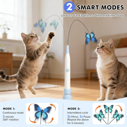 Automatic Butterfly Cat Toy, Electric Cat Teaser Toy, Blue | 2 Smart Mode,Touch Activated,Flying Bird Feather Wand Toy,Rechargeable,Reusable Suction Base,Kitten Toys,Multi Cat Households