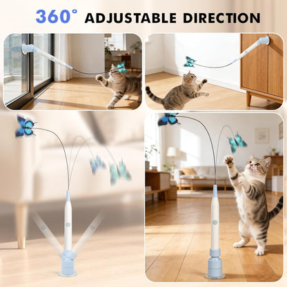 Automatic Butterfly Cat Toy, Electric Cat Teaser Toy, Blue | 2 Smart Mode,Touch Activated,Flying Bird Feather Wand Toy,Rechargeable,Reusable Suction Base,Kitten Toys,Multi Cat Households