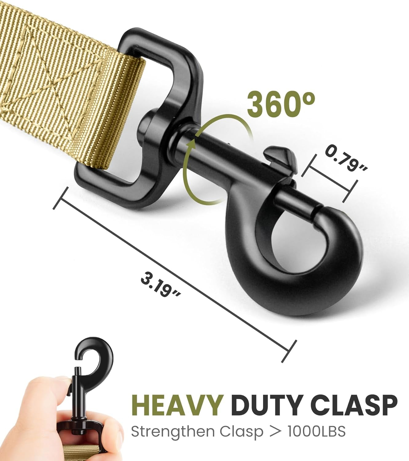 Bungee Dog Leash, Heavy Duty Dog Leash with Shock Absorption | Heavy Duty Clasp, 2 Padded Handles Training Dog Leash, Improved Dog Safety and Comfort, Khaki 4 FT
